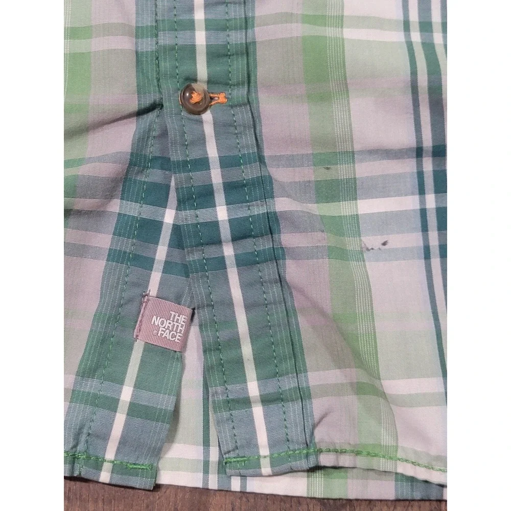 The North Face Mens Large Green Plaid Short‎ Sleeve Button Down Shirt Hiking L/G
